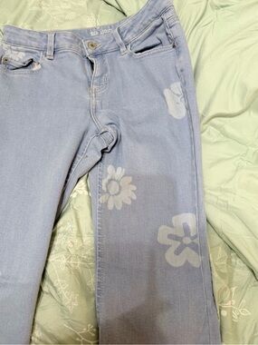 Girls  Light Blue Floral Boot Cut Jeans